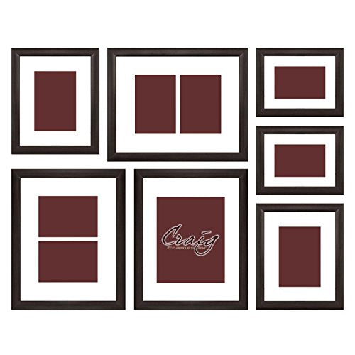 Craig Frames 23247778 Picture Frame 7-Piece Wall Set, Brown Frames, White Display Mats - color: 621FSET01S07X Brown Frame Set