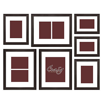 Craig Frames 23247778 Picture Frame 7-Piece Wall Set, Brown Frames, White Display Mats - color: 621FSET01S07X Brown Frame Set
