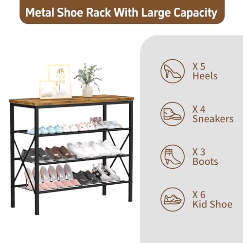 4-Tier Tall Shoe Rack, Large Capacity Shoe Shelf Holds 16 Pairs, Shoe Shelf for Entryway, Hallway, Living Room, Rustic Brown - color: Rustic Brown, size: 27.8" x 10.8" x 26.6"