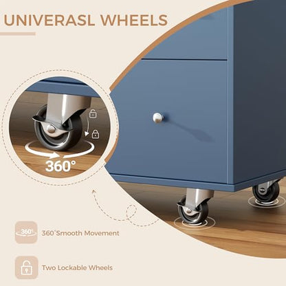 JY QAQA 40" Kitchen Island Cart Furniture cart on Wheels Rolling Portable Dining Room Serving Utility Carts Mobile Movable with Drawers Cabinet,Blue