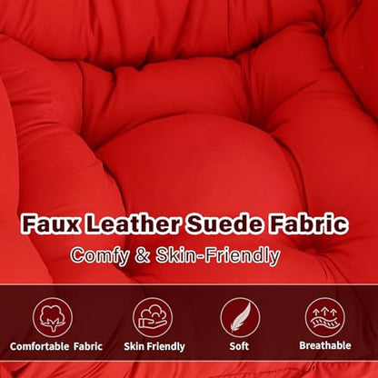 Modern Lazy Chair with Ottoman Lounge Accent Reading Chair for Living Room | Foldable Footstool,Removable Cover,Soft Padded Seat & Backrest,Upholstered Comfy Chair for Bedroom,Dorm,Office,Small Space - color: Red
