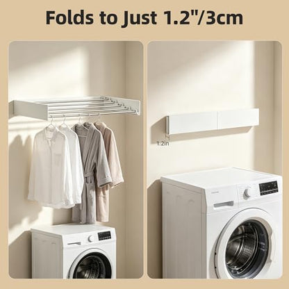 Wall Mounted Drying Rack 40", Rust-Resistant, for Laundry & RV | Folds to 1.2" Ultra-Thin, Space Aluminum, for RV & Apartment, Collapsible Clothes Drying Rack - size: 40 Inches
