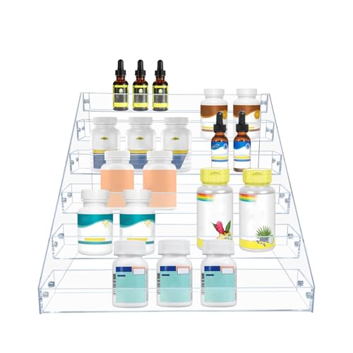 PMMASTO Tiered Spice Rack, Seasoning Organizer, Clear Acrylic Vertical Shelves Can Organizer for Countertop, Cabinet, Pantry, Kitchen Organization and Storage - 6 Tier - size: 6 Tier - inner width 1.93''