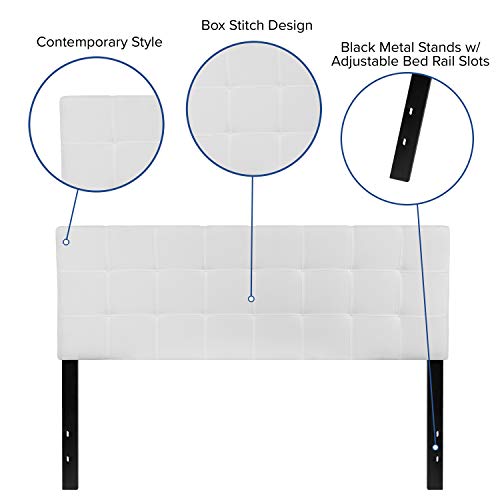EMMA + OLIVER White Queen Quilted Tufted Headboard | Adjustable Bed Rail Slots, Fabric Upholstered - color: White, size: Queen