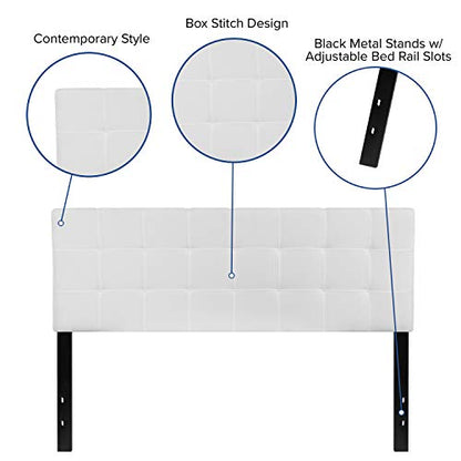 EMMA + OLIVER White Queen Quilted Tufted Headboard | Adjustable Bed Rail Slots, Fabric Upholstered - color: White, size: Queen