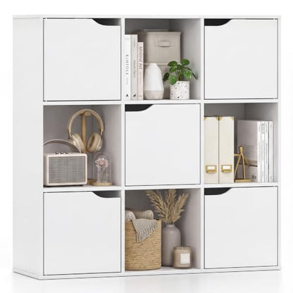 Giantex 9-Cube Storage Organizer, Storage Cabinet with 4 Open Cubes and 5 Cabinets, Freestanding Wooden Cubby Bookcase, Compartment Units for Home Office, 3-Tier Bookshelf for Books | Wooden Storage Cabinet, 4-Tier Freestanding Cubby Bookcase, Compartment