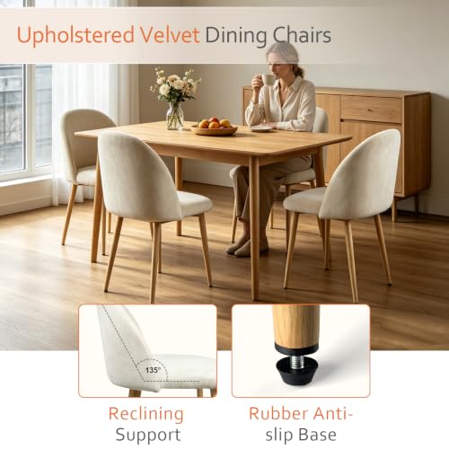 Kitchen Dining Chairs Set of 2, Velvet Upholstered Side Chairs with Wood-Grain Metal Legs, Stylish Modern Kitchen Chairs Accent Chairs for Apartment, Bedroom,Home Bar,Living Space, Beige - color: Beige