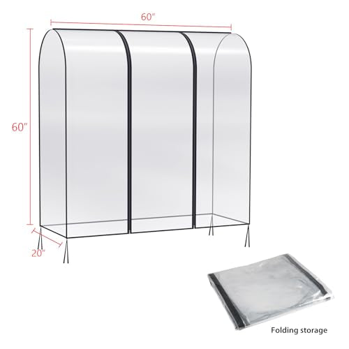 Zilink Clear Garment Rack Cover Garment Bags Fur Coat Storage Bag 60 in | Waterproof, Dustproof, Breathable, 2 Durable Zippers, Clothes Rack Cover Wardrobe Cover for Garment Rack (Rack Not Included) - size: 60"L x 20"W x 60"H - Clear