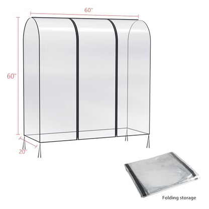 Zilink Clear Garment Rack Cover Garment Bags Fur Coat Storage Bag 60 in | Waterproof, Dustproof, Breathable, 2 Durable Zippers, Clothes Rack Cover Wardrobe Cover for Garment Rack (Rack Not Included) - size: 60"L x 20"W x 60"H - Clear
