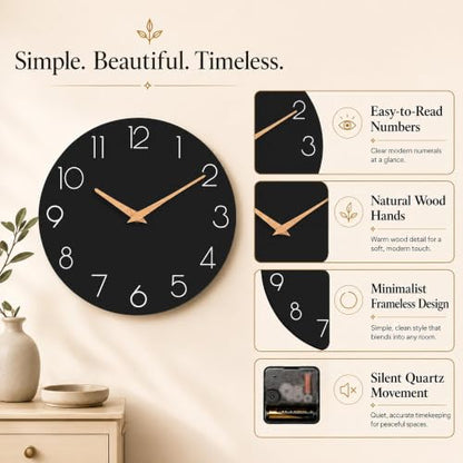 cicininc 8 Inch Battery Operated Wall Clock, Silent Analog, Black | Kitchen | Office | Bedroom | Bathroom | Small Size | Easy-to-read Numbers - color: C_black, size: 8"