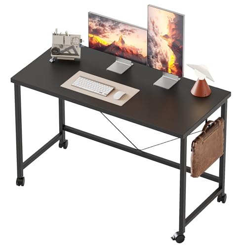 39x20 Inch Computer Desk with Wheels, Small Simple Rolling Desk | Writing Table for Home Office Bedroom Work Study, Black - color: Black, size: 39"x19.7"