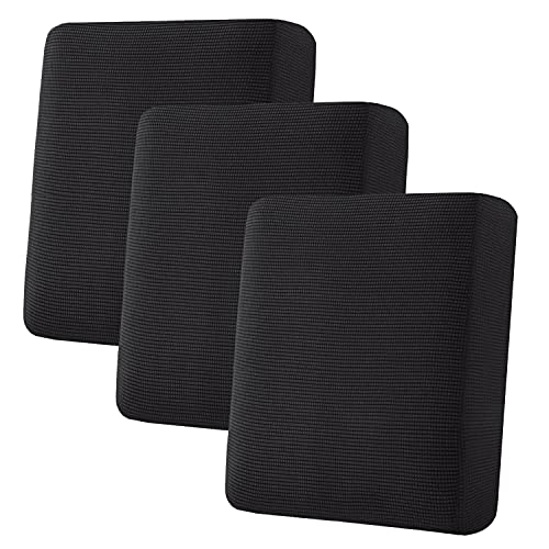 H.VERSAILTEX Super Stretch Individual Seat Cushion Covers Sofa Couch Slipcover Sets Thick Jacquard Textured Twill Fabric (3 Piece Covers, Black) - color: Black, size: 3 Cushion Sofa
