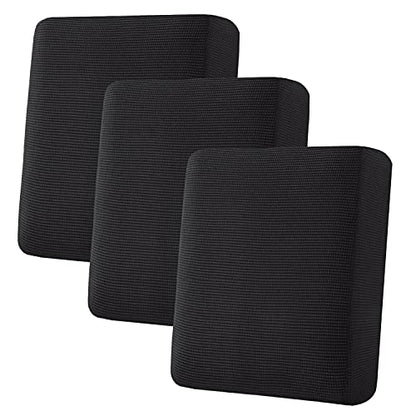 H.VERSAILTEX Super Stretch Individual Seat Cushion Covers Sofa Couch Slipcover Sets Thick Jacquard Textured Twill Fabric (3 Piece Covers, Black) - color: Black, size: 3 Cushion Sofa