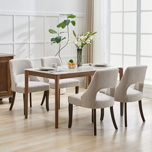 UVV Wooden Dining Chairs Set of 2, Mid Century Modern Upholstered Dining Room Chair Kitchen Chairs, Chenille Dinner Chair with Solid Wood Legs for Kitchen Dining Room, Light Grey - color: Light Grey, size: Set of 2