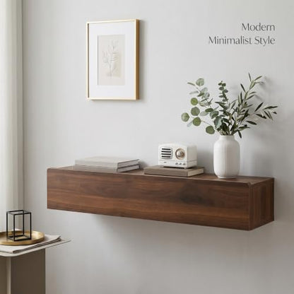 31.5'' Floating Console Table, Solid Wood Wall Mounted Entryway Table with Storage, Narrow Modern Hallway Table for Entryway & Front Hall - Walnut