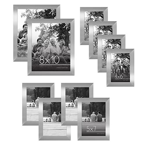 Americanflat Set of 10 Picture Frames with Shatter-Resistant Glass - Gallery Wall Frame Set with Two 8x10, Four 5x7 and Four 4x6 Frames - Signature Collection - Silver | Includes two 8x10, four 5x7 and four 4x6, shatter-resistant glass, hanging hardware i