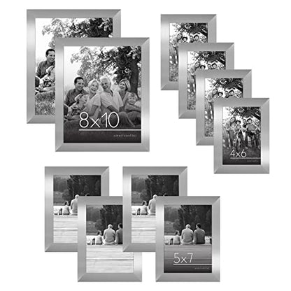 Americanflat Set of 10 Picture Frames with Shatter-Resistant Glass - Gallery Wall Frame Set with Two 8x10, Four 5x7 and Four 4x6 Frames - Signature Collection - Silver | Includes two 8x10, four 5x7 and four 4x6, shatter-resistant glass, hanging hardware i