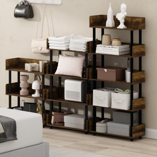 Furinno Turn-N-Tube 4-Tier Toolless Display Rack, Amber Pine/Black - color: Amber Pine/Black, size: 4-Tier Display Rack