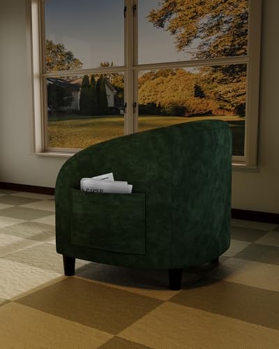 Accent Chair, Velvet Barrel Chairs, Comfy Round Club Armchair with Soft Cushion for Living Room, Bedroom, Reading, Waiting Room, Green - color: Green