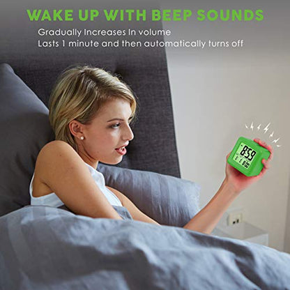 Plumeet Digital Alarm Clock Kids with Snooze and Nightlight - Easy Setting Silicone Clock Display Time, Date - Loud Alarm Clock for Bedroom - Battery Powered (Green) - color: Green
