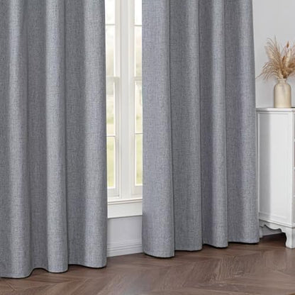 100% Blackout Curtains 72 inch Length 2 Panels Faux Linen Long Drapes for Bedroom Living Room Black Out Room Darkening Curtain Thermal Insulated Back Tab Rod Pocket(W37 x L72, Light Grey) - color: Light Grey, size: 37"W x 72"L (Pack of 2)