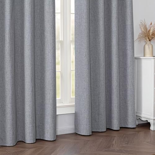 100% Blackout Curtains 84 inch Length 2 Panels Faux Linen Long Drapes for Bedroom Living Room Black Out Room Darkening Curtain Thermal Insulated Back Tab Rod Pocket(W37 x L84, Light Grey) - color: Light Grey, size: 37"W x 84"L (Pack of 2)