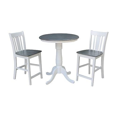 IC INTERNATIONAL CONCEPTS 30" Round Pedestal Gathering Height Table with 2 San Remo Counter Height Stools, White/Heather Gray - color: White/Heather Gray