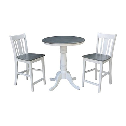 IC INTERNATIONAL CONCEPTS 30" Round Pedestal Gathering Height Table with 2 San Remo Counter Height Stools, White/Heather Gray - color: White/Heather Gray