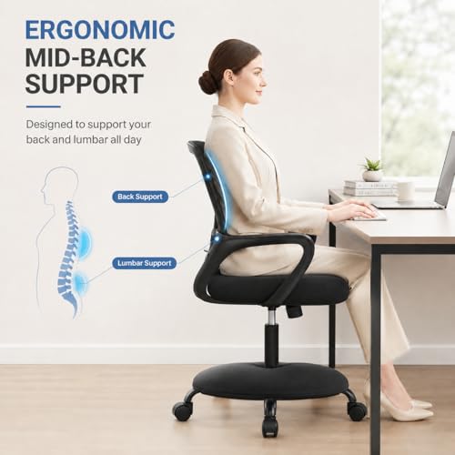 Ergonomic Office Chair, Home Office Desk Chair, Game Chair with Lumbar Support, Breathable Mesh Chairs, Swivel Desk Chairs for Computer, Home, Office, 360° Swivel (Blank) - color: Black With Fixed Armrest