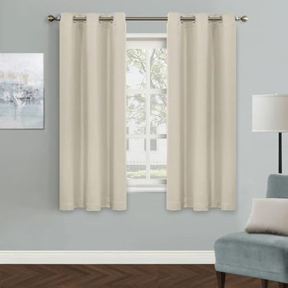 MYSKY HOME Beige Bedroom Blackout Curtains, 42 x 63 Inch, Dark Grommet Living Room Curtains - color: Beige, size: 42"W x 63"L (Pack of 1)
