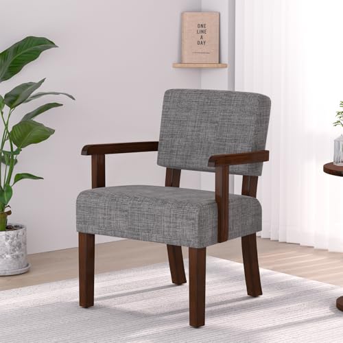 Accent Chair, Armchair with Solid Wood Frame and Legs, Gray | Living Room Chairs with Soft Thicken Cushion, Comfy Reading Chair for Bedroom, Waiting Room, Home Office, Easy Assembly - color: Linen Gray, size: One Chair