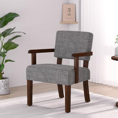 Accent Chair, Armchair with Solid Wood Frame and Legs, Gray | Living Room Chairs with Soft Thicken Cushion, Comfy Reading Chair for Bedroom, Waiting Room, Home Office, Easy Assembly - color: Linen Gray, size: One Chair