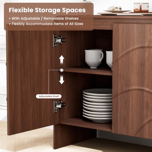 Godchoices 31.5'' Small Sideboard Buffet Cabinet with Storage,Modern Farmhouse Accent Credenza with Wavy Doors & Adjustable Shelf, Console Cabinet for Kitchen,Living Room,Dining Room,Entryway,Hallway - color: Walnut