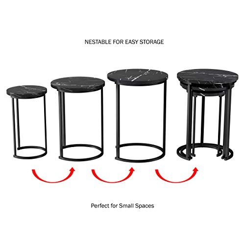 Lavish Home Round Nesting Tables Set of 3, Faux Marble Tabletop, Black | 25”H / 22.5”H / 20.25”H Modern Side Tables, Space Saving Accent Table Set, for Living Room, Bedroom, Dorm or Home Office - color: Black Marble