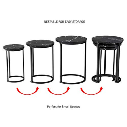 Lavish Home Round Nesting Tables Set of 3, Faux Marble Tabletop, Black | 25”H / 22.5”H / 20.25”H Modern Side Tables, Space Saving Accent Table Set, for Living Room, Bedroom, Dorm or Home Office - color: Black Marble