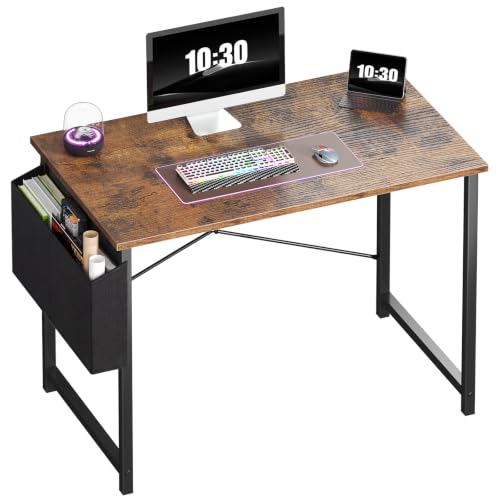 OLIXIS Small Computer Desk, 40 Inch Gaming Desks for Home Office | Writing Study Craft Work Table, Computer Workstation for Bedroom Small Spaces with Storage Bag, Brown - color: Brown Table Top &Black Legs, size: 40 Inch