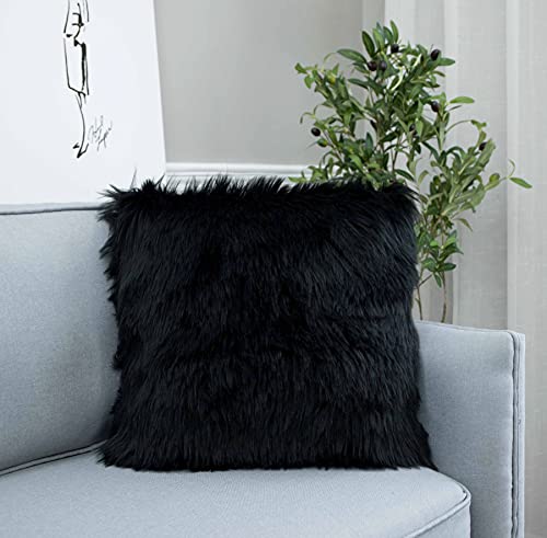 LIGICKY Luxury Series Soft Faux Fur Throw Pillow Cover Decorative Square Plush Pillow Case Cushion Cover for Couch Sofa Bed, 16" x 16" Black - color: Black, size: 16" x 16" (Pack of 1)