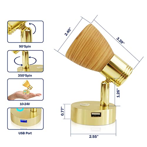 THALASSA Small 12V Marine Reading Lights with USB Port, Boat Interior Lights Bedside Cabin Lamp, Surface Mounted on Camper Caravan Motorhome Indoor Lighting with Built-in Touch Switch, Warm White