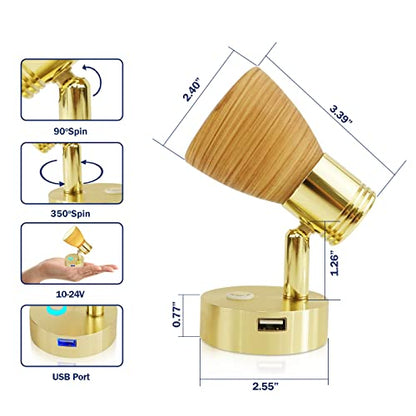 THALASSA Small 12V Marine Reading Lights with USB Port, Boat Interior Lights Bedside Cabin Lamp, Surface Mounted on Camper Caravan Motorhome Indoor Lighting with Built-in Touch Switch, Warm White