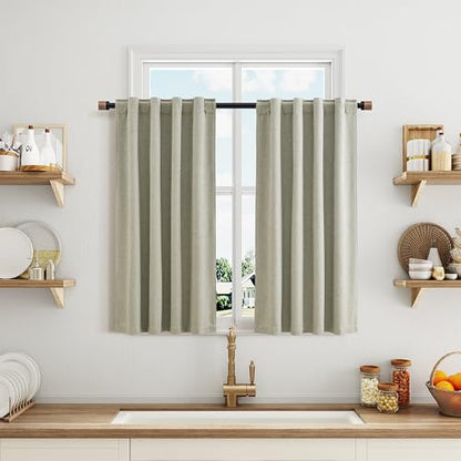 Sage Green 100% Blackout Kitchen Linen Curtains Back Tab Pleated Small Drape 36 Inch Length Privacy Thermal Insulated Elegant Mini Cafe Curtain for Rustic Farmhouse Bathroom Bedroom 26x36 - color: Sage Green, size: 26"W x 36"L (Pack of 2)
