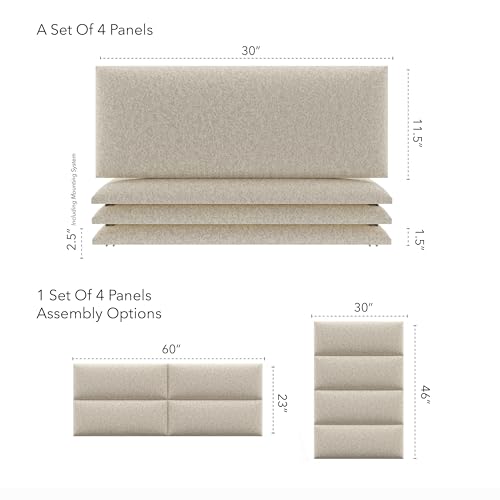 Vänt Wall Mounted Headboard Panels, Queen/Full, Faux Merino Wool Cream - color: Faux Merino Wool Cream, size: 30"