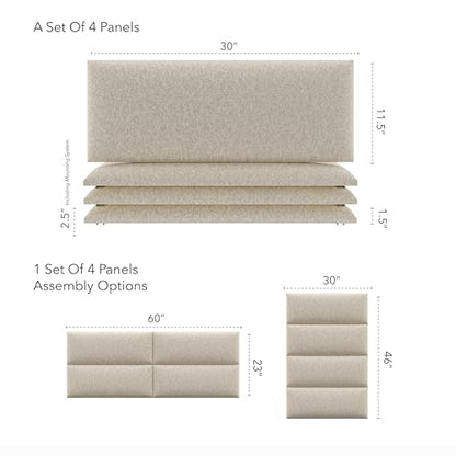 Vänt Wall Mounted Headboard Panels, Queen/Full, Faux Merino Wool Cream - color: Faux Merino Wool Cream, size: 30"
