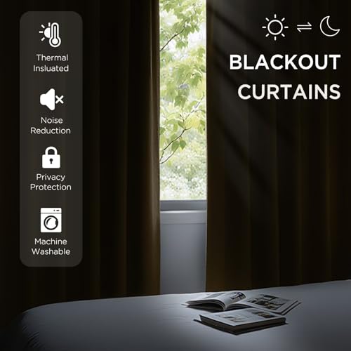 CUCRAF Blackout Curtains 45 inches Long 2 Panels Set for Bedroom, Beige Rod Pocket Room Darkening Curtain for Living Room, Thermal Insulated Window Drapes (W 52 x L 45 Inch) - color: Beige, size: 52"W x 45"L (Pack of 2)