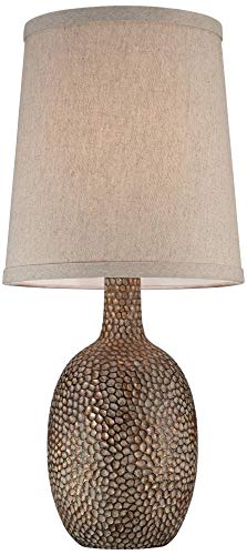 Chalane 23 1/2" High Table Lamps Set of 2 Hammered Bronze Brown Farmhouse | Natural Textured Rustic Antique Bedroom Living Room House Bedside Nightstand Office Home Family Linen Shade