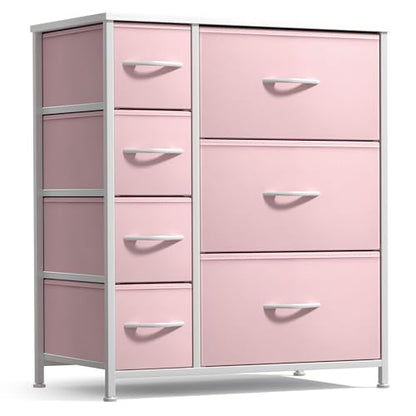 Sorbus Dresser with 7 Drawers - Furniture Storage Chest for Kid’s, Teens, Bedroom, Nursery, Playroom, Clothes, Toys - Steel Frame, Wood Top, Tie-dye Fabric Bins (7-Drawer, Pastel Pink) - color: Pastel Pink