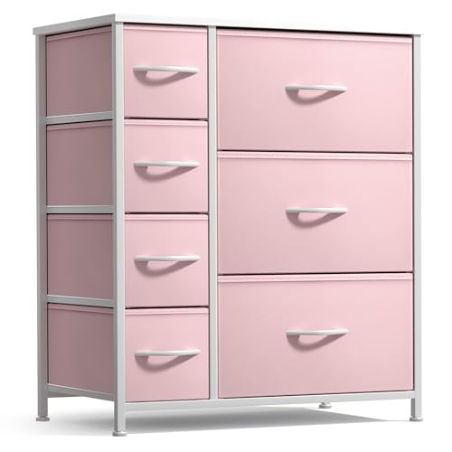 Sorbus Dresser with 7 Drawers - Furniture Storage Chest for Kid’s, Teens, Bedroom, Nursery, Playroom, Clothes, Toys - Steel Frame, Wood Top, Tie-dye Fabric Bins (7-Drawer, Pastel Pink) - color: Pastel Pink
