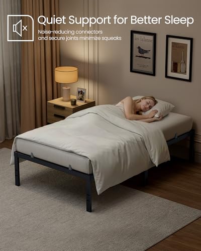 VASAGLE Twin Metal Bed Frame 16 Inches Tall, 550 lb Weight Capacity, No Box Spring Needed, with Under-Bed Storage, Easy Setup, Heavy-Duty Platform Bed, Mattress Retainers, Matte Black URMB663BD02S - size: Twin, style: 16 Inch