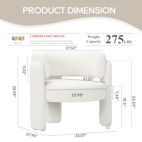 COLAMY Modern Accent Chairs Set of 2, Upholstered Barrel Chairs, Comfy Sherpa Side Arm Chairs with 3 Legs for Living Room, Bedroom, Reading, Cream - color: New-cream, size: Set of 2