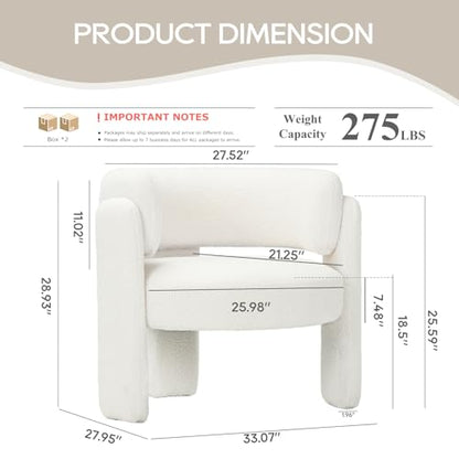 COLAMY Modern Accent Chairs Set of 2, Upholstered Barrel Chairs, Comfy Sherpa Side Arm Chairs with 3 Legs for Living Room, Bedroom, Reading, Cream - color: New-cream, size: Set of 2