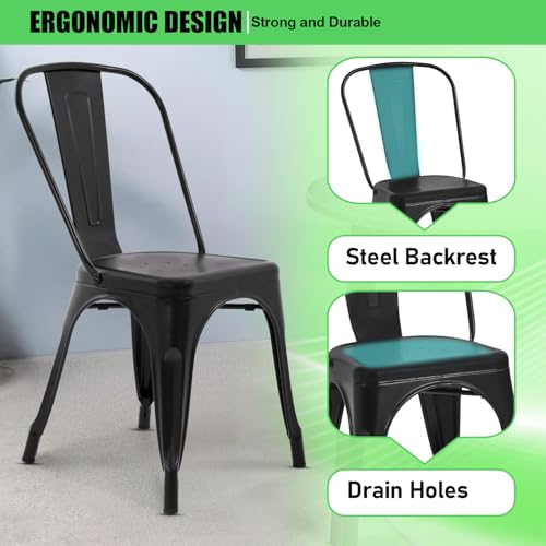 Dopinmin Modern Black Metal Dining Chairs Set of 4, Stackable, Indoor/Outdoor Patio Chairs, 18' Seat Height - color: Black